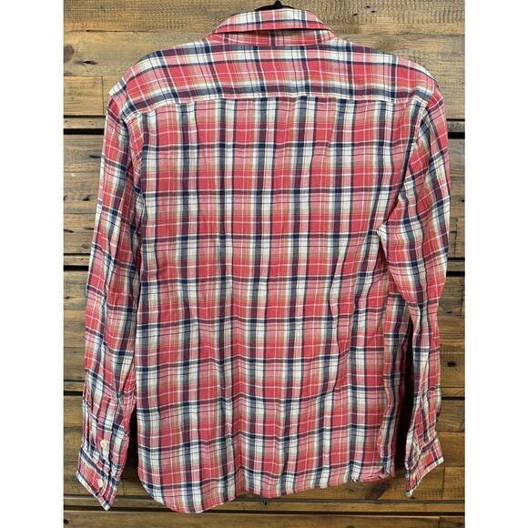 AE77 Shirt Mens Medium Red Blue Plaid Button Up Long Sleeve Casual Western - Picture 2 of 4